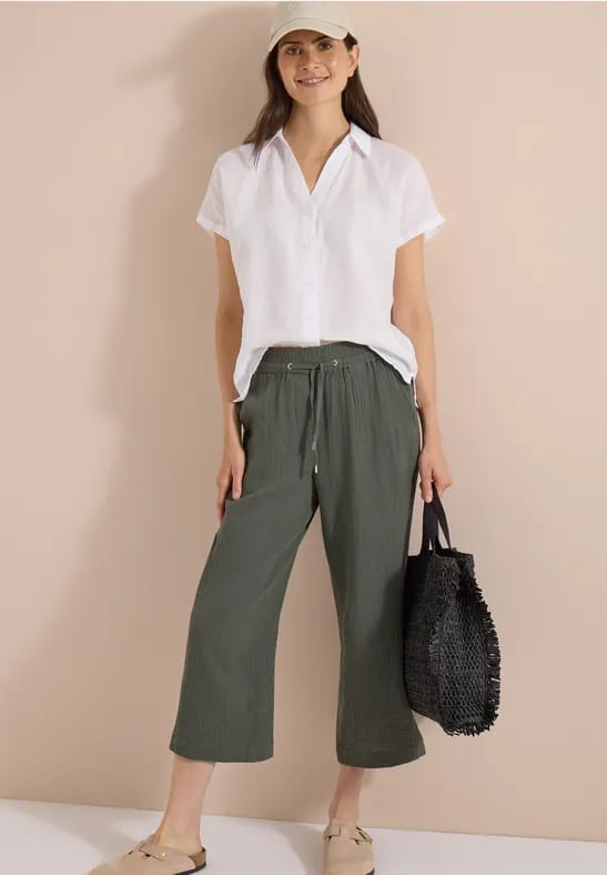 3/4-broek met Wide Leg pijpen van mousseline