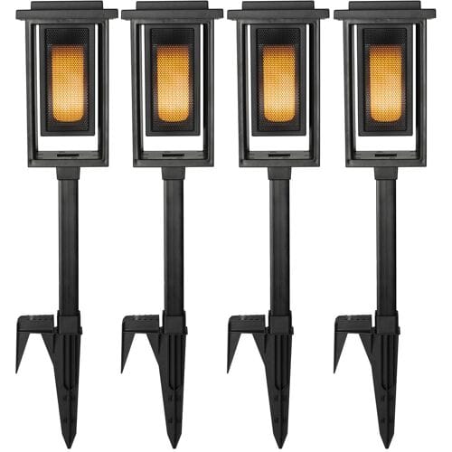 KS Verlichting Set van 4 LED Solar Fakkel Tuinlamp Zwart