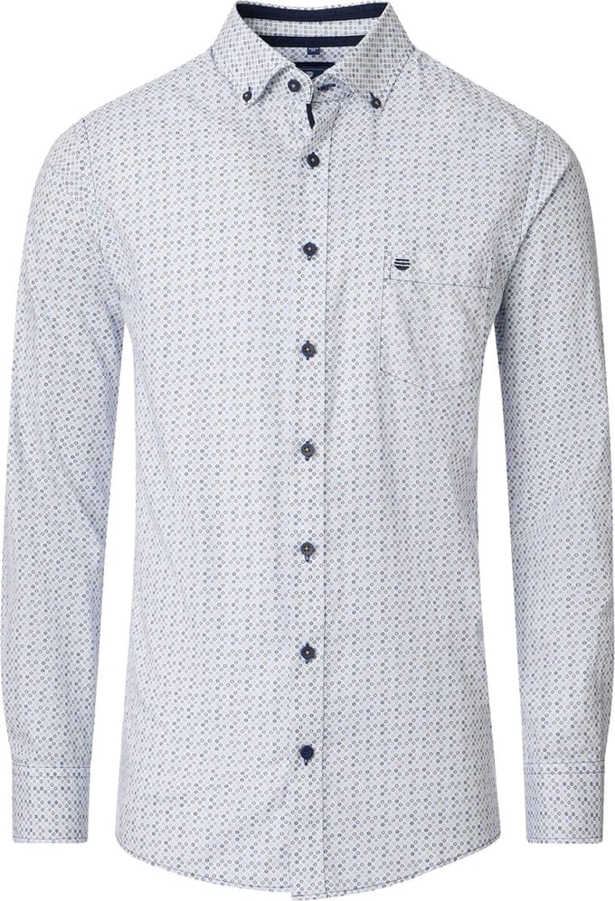 Redmond modern fit overhemd - popeline - wit met blauw en beige dessin