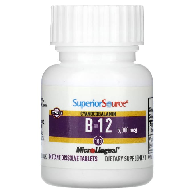 B-12 (Cyanocobalamine), 5.000 mcg, 100 Microlinguale Tabletten, Direct Oplosbaar