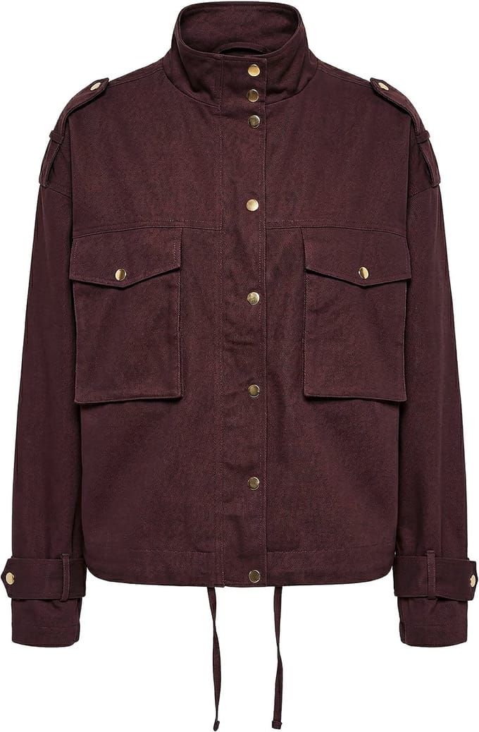 Studio Untold - Dames - Utility-jas oversized grote zakken opstaande kraag - Chocolade - Maat 58+