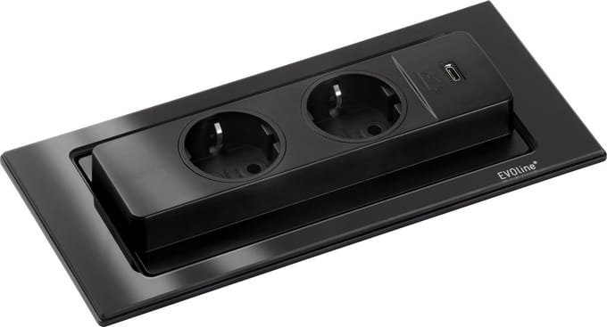 Evoline backflip mat zwart 2x stopcontact en USB-C lader
