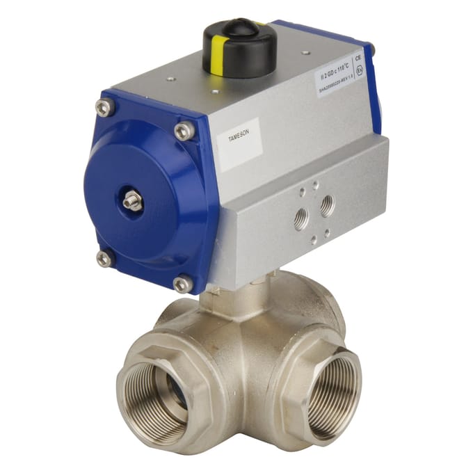 G2'' 3-Weg L-boring Messing Pneumatische Kogelkraan Dubbelwerkend - BL3BA - BL3BAL-200-PD-012