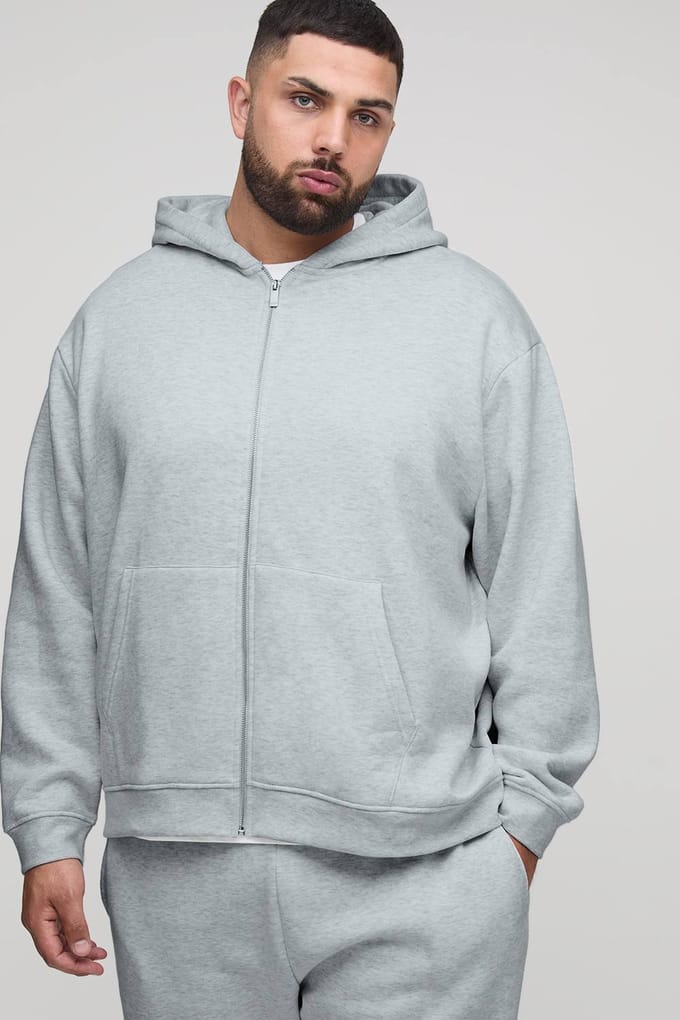 Plus Basic Oversized Hoodie met ritssluiting | Grey Marl | Size 2XL