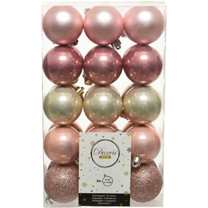 Decoris kerstballen - 30x - 6 cm -kunststof - roze/champagne