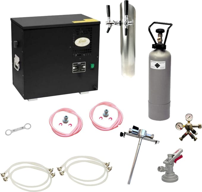 Complete Set - Biertap AS-40, 2-kraans - Waterbadkoeler - Thuistap - Bierkoeler - met Fustkoppeling Type G, Adapter 5 liters