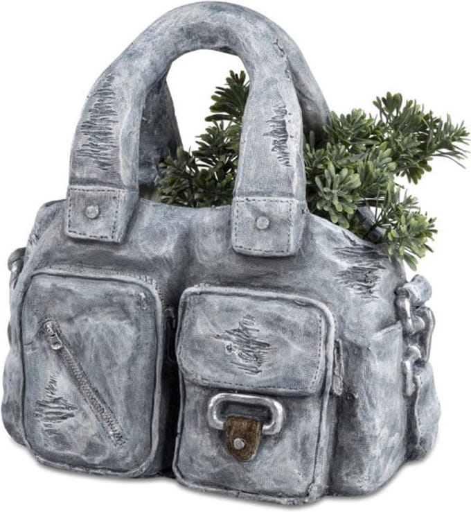 Bloempot schooltas - handbeschilderd -36 cm hoog - kleur steengrijs