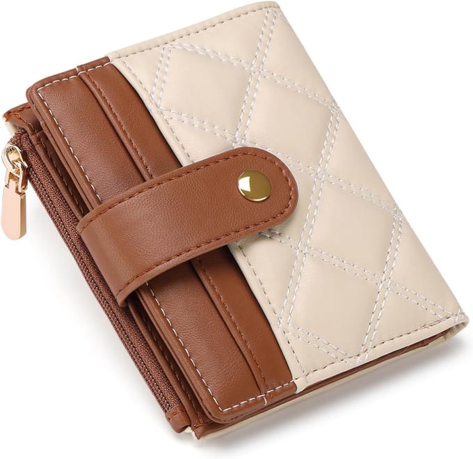 Elegante Dames Bifold Leren Portemonnee met Meerdere Compartimenten, Klein en Compact, Bruin