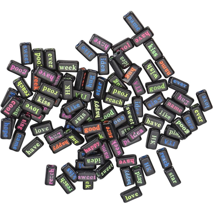 100 Pièces Perles Alphabet Plastique Perforées Lettre Couleur Mixte Rectangulaire Accessoires Bijoux black