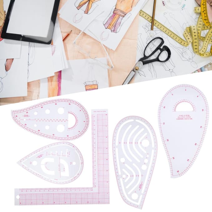 Ensemble de 5 règles courbes multifonctions avec échelle intégrée, en forme de L, pour vêtements white