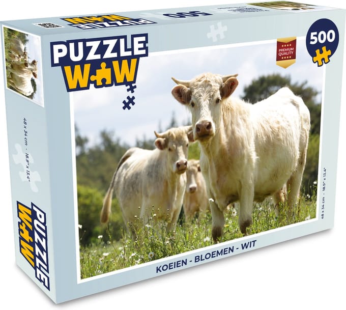 Puzzel Koeien - Bloemen - Wit - Legpuzzel - Puzzel 500 stukjes