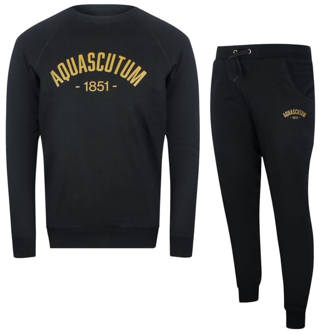 Aquascutum Old School Crewneck Zwarte Trainingsbroekset