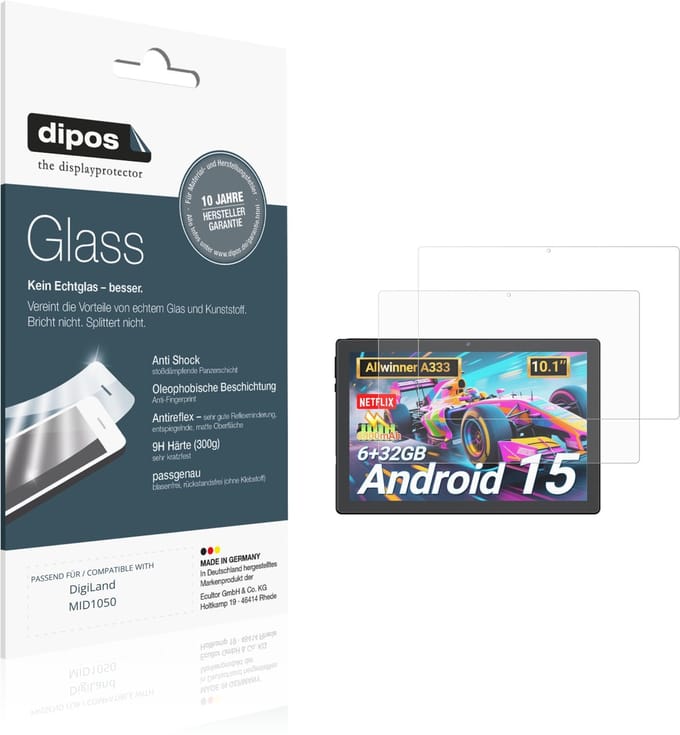dipos – 2x Matte Pantserfolie geschikt voor DigiLand MID1050 | 9H Screenprotector