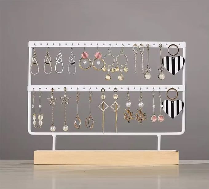 Go Go Gadget - Witte Sieradenhouder - 27x22x7 cm - Metaal & Hout - Oorbellenrek - Perfecte Display