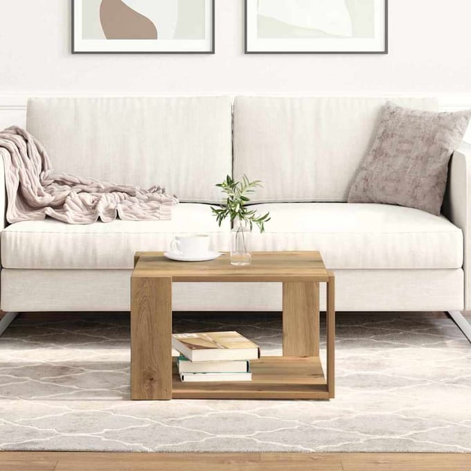 vidaXL - Salontafel - Artisan - Eiken - 51,5 - x - 51,5 - x - 30 - cm - Bewerkt - hout