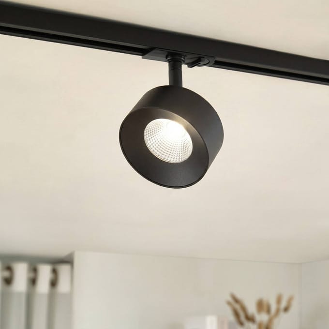 Lindby LED-railspot Linaro, zwart, Ø 9,5 cm, 3.000 K