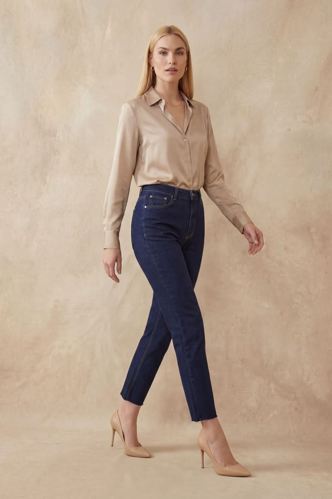 High Waist Skinny Leg Denim Broek