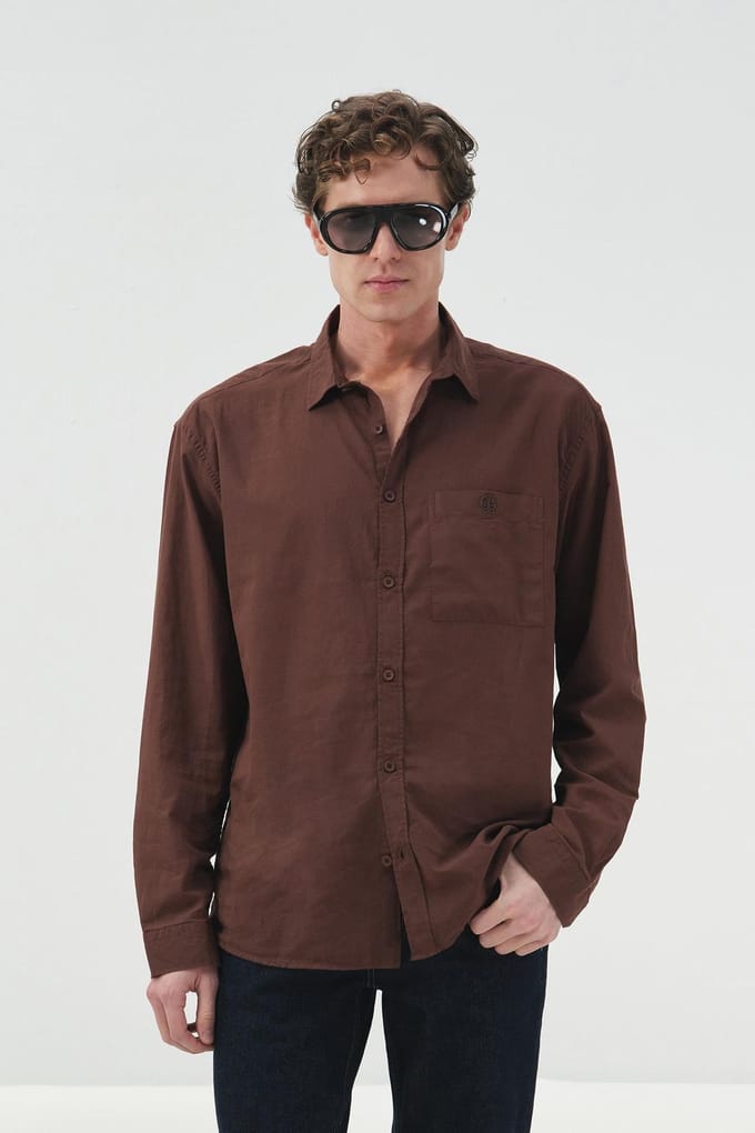 Heren Regular Fit Overhemd met Lange Mouwen van Poplin met Zak
