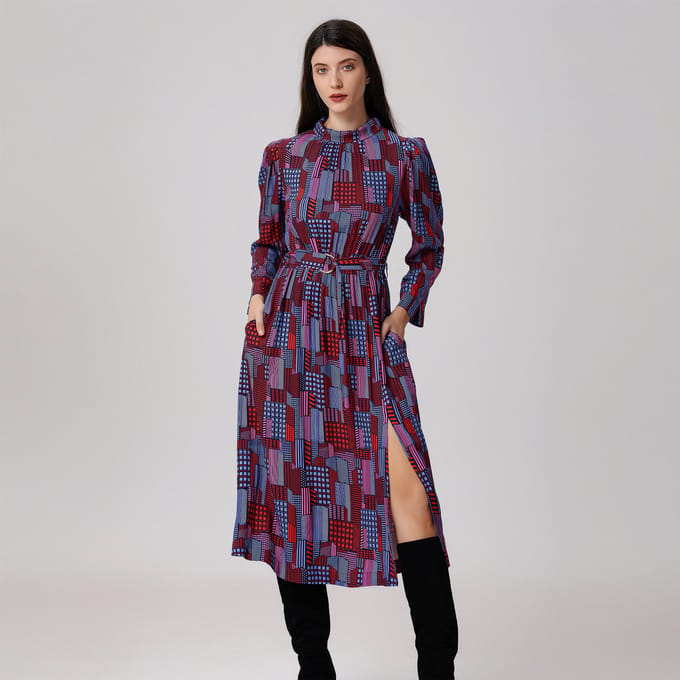 Midi blouse-jurk met grafische print