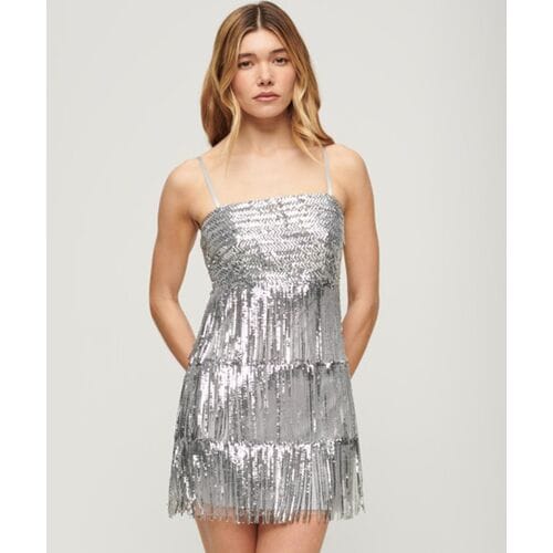 Superdry Minicami-jurk met Franjes Silver Grootte: 44