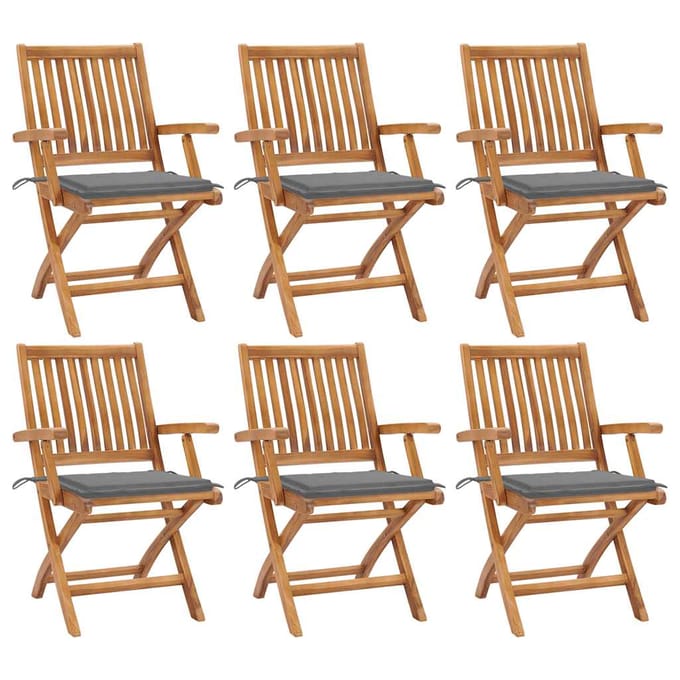 vidaXL - Klapstoelen - met - kussens, - 6 - stuks, - massief - teakhout