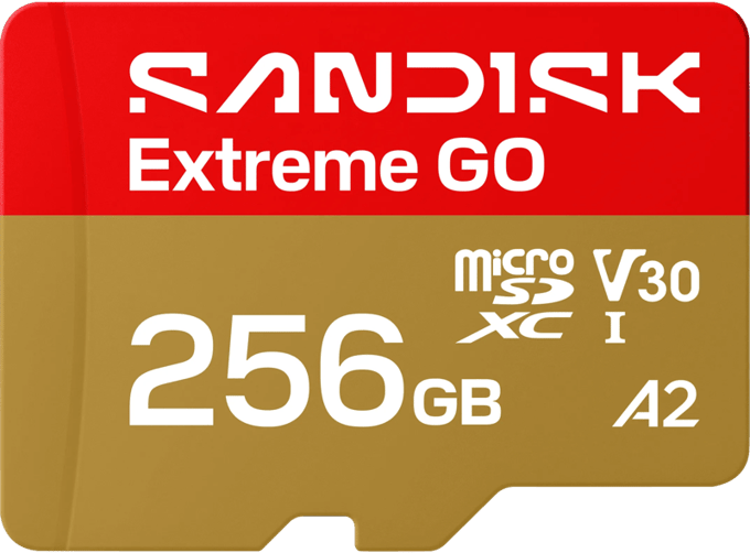 microSDXC Geheugenkaart SanDisk Extreme GO Android A2, 256Gb, Klasse 10 / UHS-1 U1 SDSQXGN-256G-GN6MN