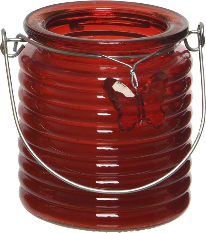 Citronella kaars - in windlicht - rood - 20 branduren - citrusgeur