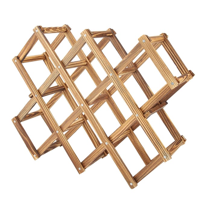 Opvouwbaar Houten Wijnrek Organizer Displayplank Capaciteit 10 Flessen beige