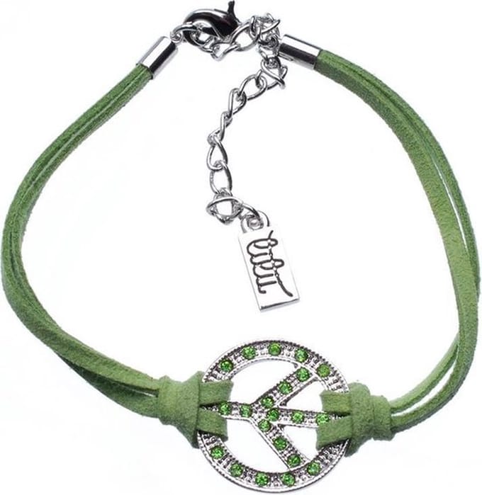 Behave - Armband suede groen - Peace teken - Boho festivalstijl