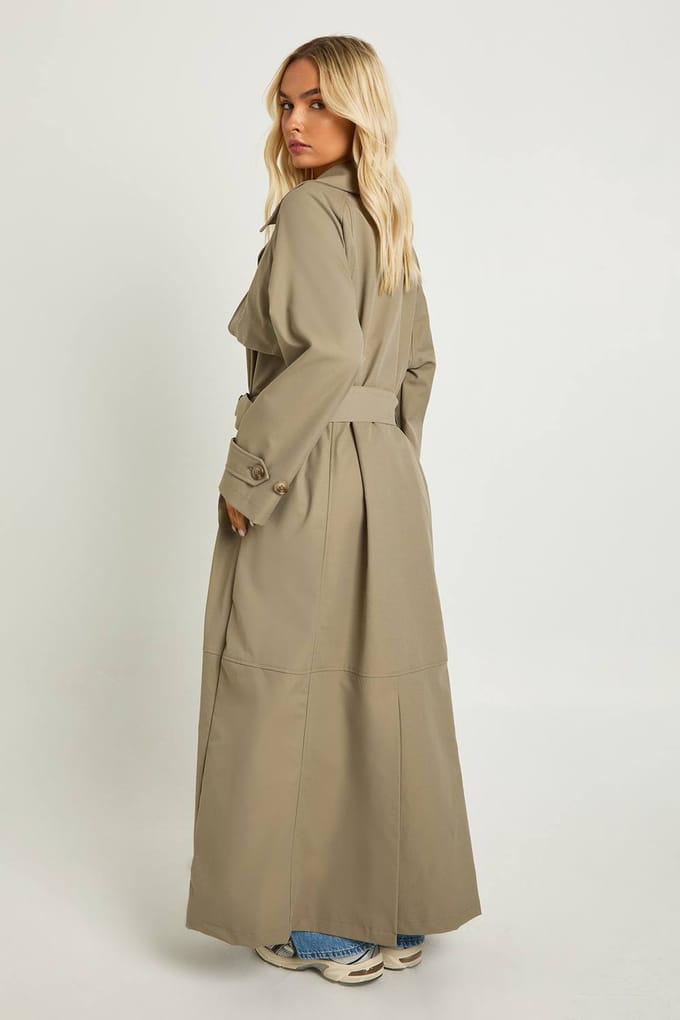 boohoo Dames Maxi trenchcoat met ceintuur | Grijs | Maat: 36
