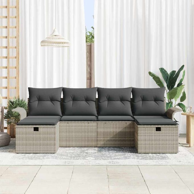 vidaXL - Tuinbank - Set - 6 - st - Poly - rattan