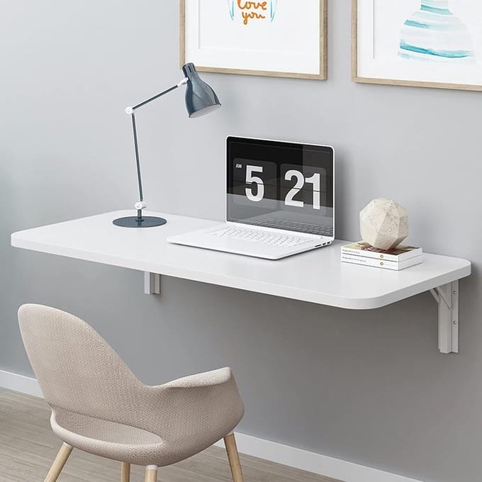 Inklapbare Wandtafel - Opklapbureau Klaptafel - Ruimte Besparen - Zwevend Bureau Ontwerp - Draagt 50 kg - Wit
