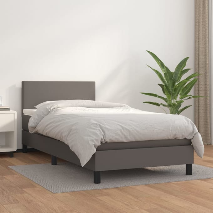 vidaXL - Boxspring - met - matras - kunstleer - grijs - 80x200 - cm