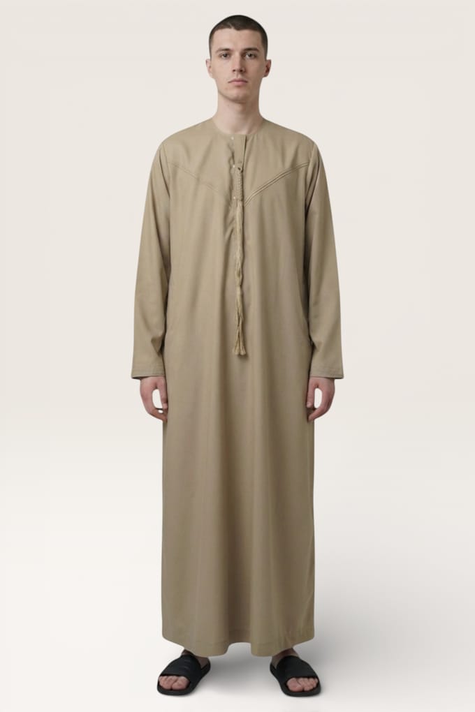 Heren beige Eid Marokkaanse Jubba gewaad Djellaba Ramadan Eid Thobe LFS-HM11