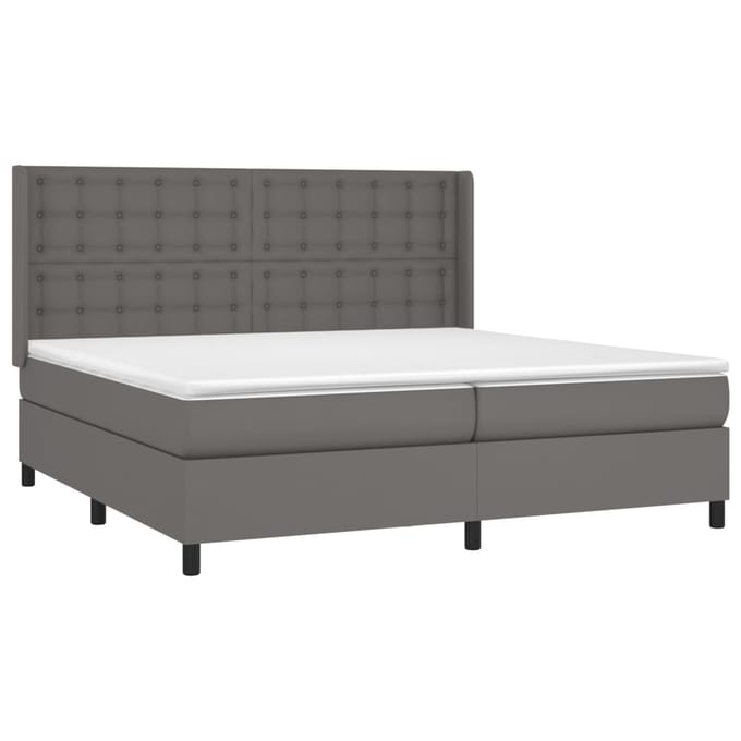 vidaXL - Boxspring - met - matras - kunstleer - grijs - 200x200 - cm
