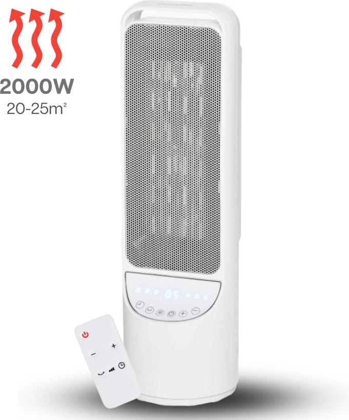 Keramische kachel - Ventilatorkachel - Afstandsbediening - Regelbare thermostaat - 10-39°C - 2000 W