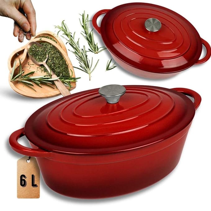 Gietijzeren Braadpan met Emaille 6L - Rood