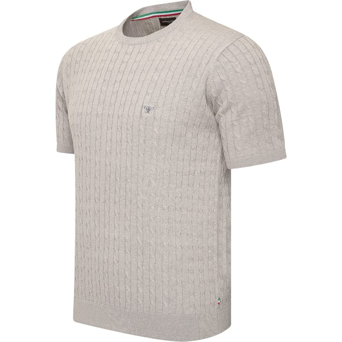Cappuccino Italia - Heren Tee SS Loreto Cable Knit - Grijs - Maat L
