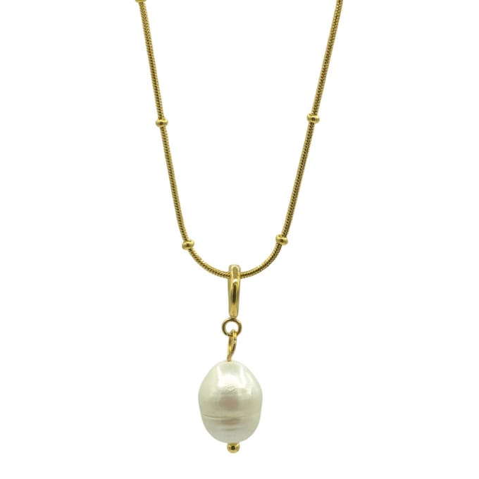 Goudkleurige ketting met echte parel hanger - Verguld staal - 40 - 45.5 cm