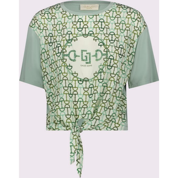 t-shirt met print en groene vrouw knoop
