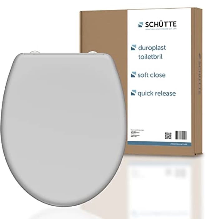 Wc-bril grijs met soft-close en quick-release, Duroplast toiletdeksel O-vorm, universeel passend