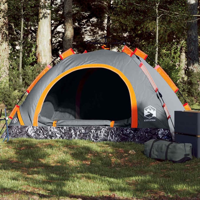 vidaXL - Tent - 2-persoons - snelontgrendeling - grijs - en - oranje