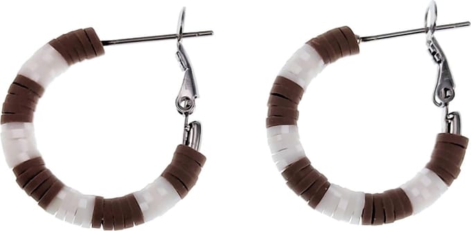 ∅27mm Oorbellen Dames - RVS - Oorringen met Bruin-Gebroken Wit Polymeerklei