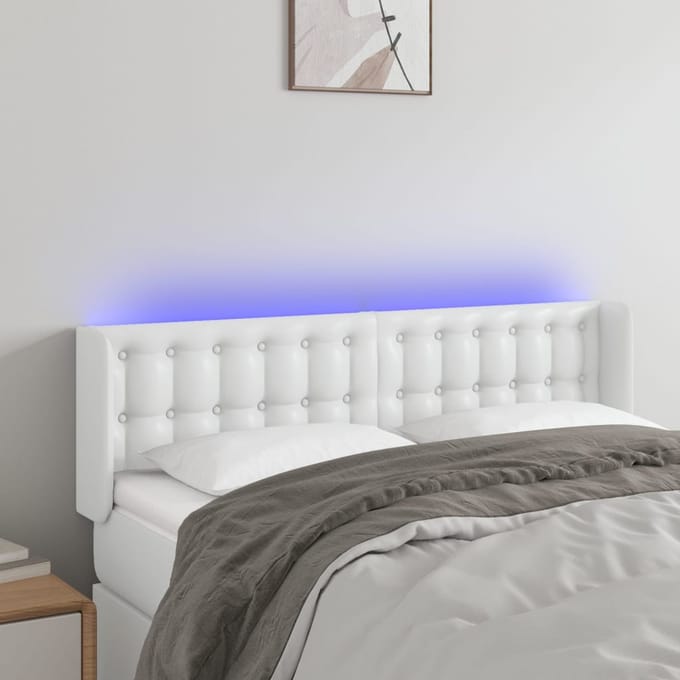 vidaXL - Hoofdbord - LED - 147x16x78/88 - cm - kunstleer - wit