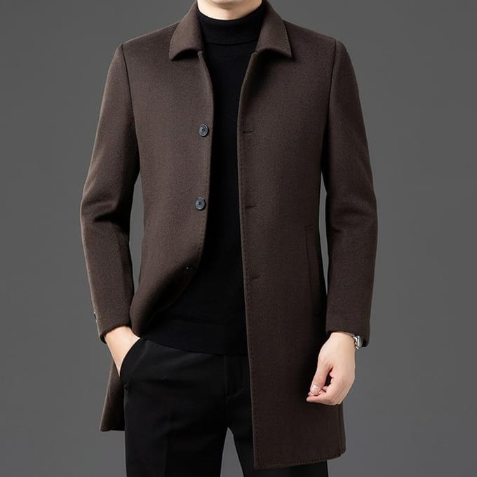 Middelange heren wollen jas herfst en winter heren tops high-end middelbare leeftijd vaders revers top 195 black
