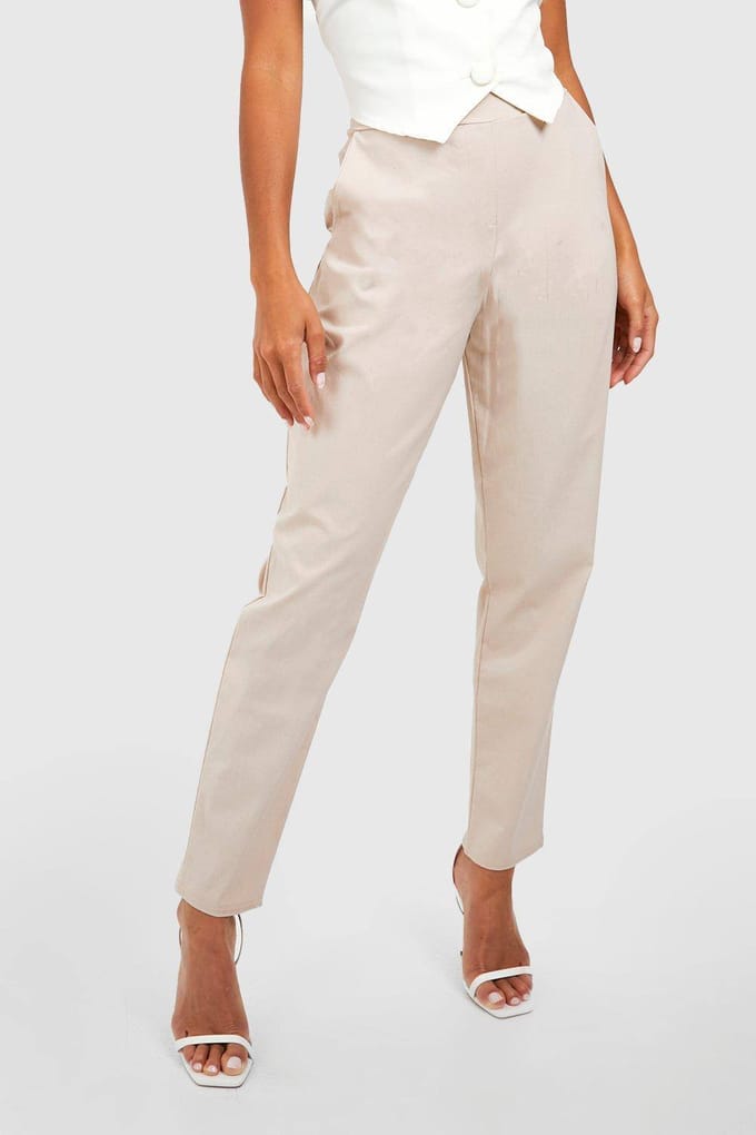 boohoo Dames Petite Super Stretch Tapered Tailored Trouser | Steen | Maat: 38