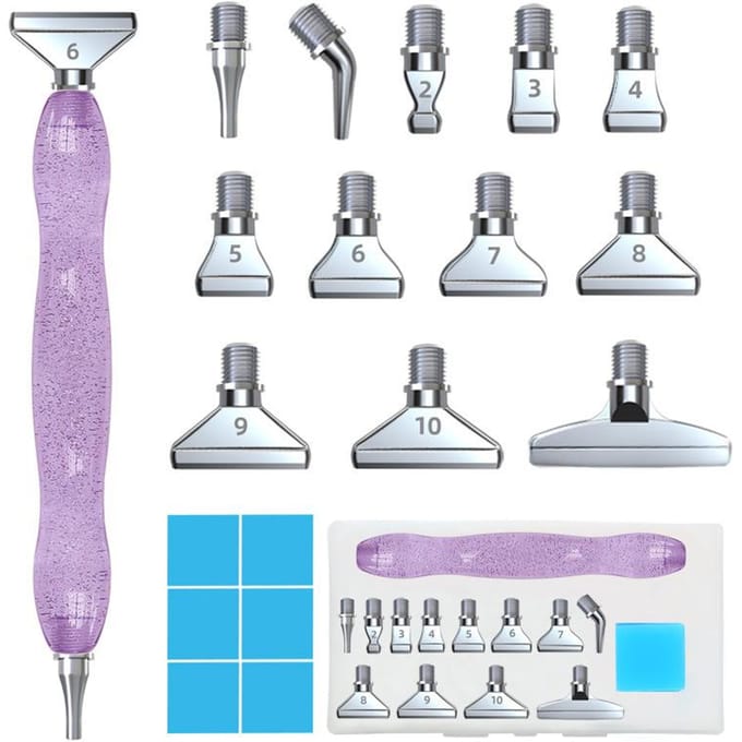 Outil de peinture diamant 5D, stylo à pointe en résine, stylo de peinture diamant avec conception de fil, Kits de têtes de stylo multi-placeurs violet