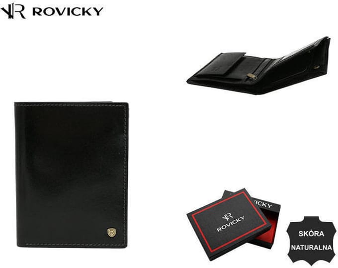 Rovicky - Grote Heren Portemonnee - Echt Leer - RFID Bescherming - Verticaal Model - Zwart