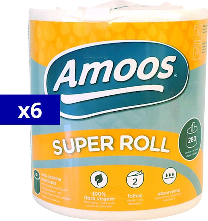 Amoos 2-laagse keukenrol XXL (6 rollen) - Keukenrollen - Extra groot formaat - 280 vellen per rol