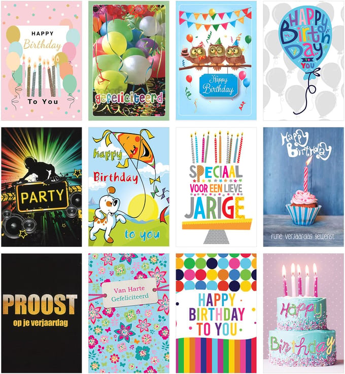 MGPcards - 12 wenskaarten met envelop - Gefeliciteerd - Verjaardag